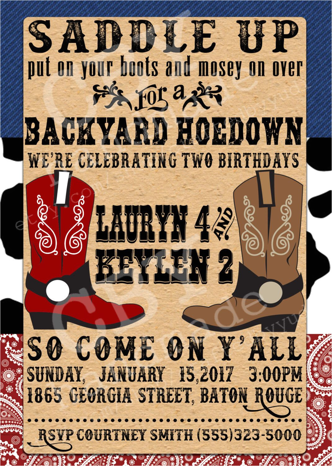 Western theme Party Invitation Template Printable Backyard Hoedown Party Invitations Red