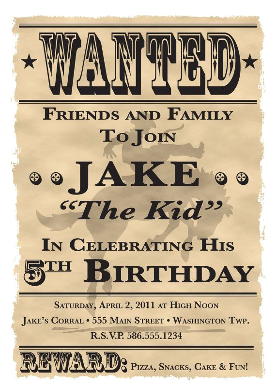 Western theme Party Invitation Template Wanted Poster Cowboy Western theme Birthday Party