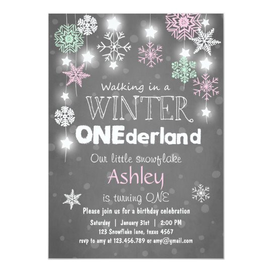 Winter Party Invitation Template Winter Onederland Birthday Party Invite Mint Pink Zazzle Com