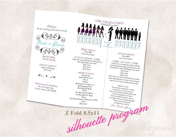 Z Fold Wedding Invitation Template Template Z Fold Tri Fold Silhouette Wedding Program by