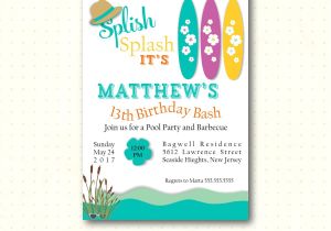 11th Birthday Party Invitations Teen Pool Birthday Party Invitation 10th 11th 12th 13th