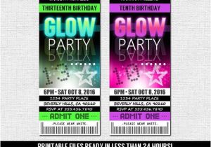13th Birthday Dance Party Invitations Glow Party Invitations Ticket Style Neon Birthday Party
