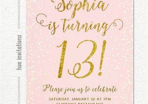 13th Birthday Invitations for Girls 13th Birthday Invitation for Girl Pink Gold Teen Birthday