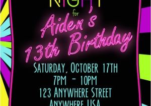 13th Birthday Party Invitations for Boys Neon 13th Birthday Invitation Glow Party Invitation Any