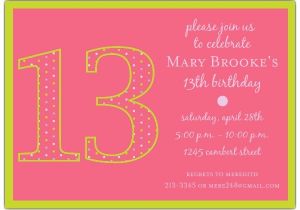 13th Girl Birthday Party Invitations 13th Birthday Girl Dots Invitations Paperstyle