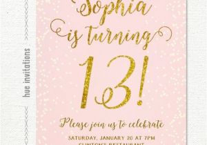 13th Party Invites 13th Birthday Invitation for Girl Pink Gold Teen Birthday