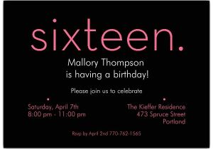 16th Birthday Party Invitations Templates Free Sixteen Pink On Black 16th Birthday Invitations