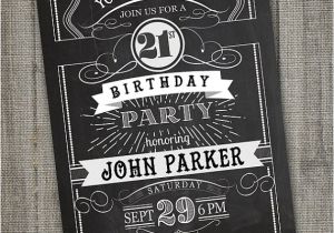 18th Birthday Invitations Male Vintage Retro Birthday Invitation Printable Chalkboard