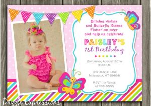 1st Birthday butterfly Invitation Wording Printable butterfly Birthday Invitation Girl First