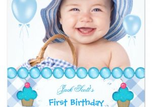 1st Birthday Invitation Sms for Baby Boy Baby Boy First Birthday 1st Cupcakes Blue Invitation Zazzle