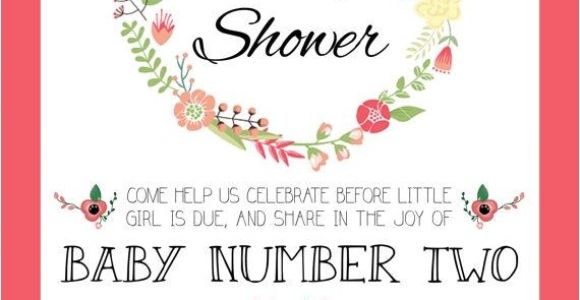 2nd Baby Shower Invitations Floral Baby Shower Invitation for Baby 2