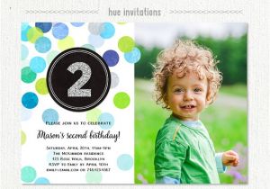 2nd Birthday Invitation for Boy 2nd Birthday Invitation Boy Blue Green Silver Glitter Second