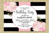 30th Birthday Brunch Invitations 30th Birthday Invitation Black White Stripes Pink Peonies
