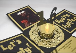 3d Quinceanera Invitations 3d Sweet 16 Explosion Box Invitation In Black and Gold
