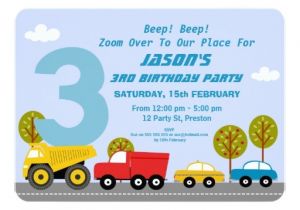 3rd Birthday Invitation Wording Boy Boys Transport 3rd Birthday Party Invitation