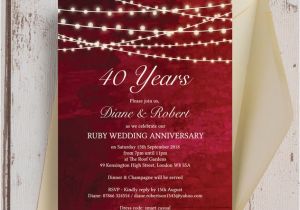 40 Wedding Anniversary Invitations Red Fairy Lights 40th Ruby Wedding Anniversary