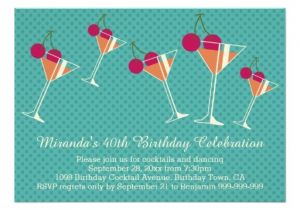 40th Birthday Cocktail Party Invitations Modern Martini Cocktail 40th Birthday Party 5 Quot X 7