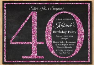 40th Birthday Invitations Female 40th Birthday Invitation for Women Pink Glitter by