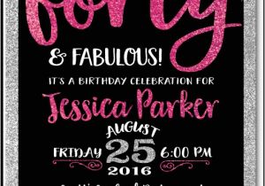 40th Birthday Invitations with Photo Pink & Black forty and Fabulous 40th Birthday Invitations