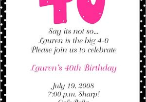 40th Birthday Invite Wording for Her 40th Birthday Party Invitations