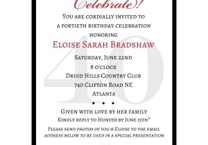 40th Birthday Invite Wording for Her Classic 40th Birthday Celebrate Milestone Invitations