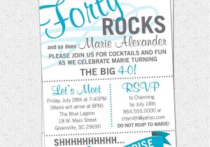 40th Party Invitation Wording Printable forty Rocks Birthday Party Bash Invitation