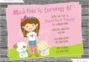 420 Party Invitations Diy Girl with Kitty and Puppy Birthday Party Invitation