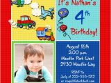 4th Birthday Party Invitations Boy Colorful Transportation Birthday Invitation Party Airplanes