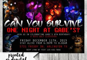 5 Nights at Freddy S Birthday Invitations Five Nights at Freddys Invitation Five by Agmprintabledesigns