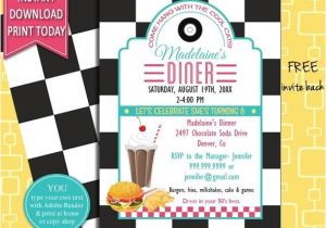 50s Party Invitation Templates Free 50s Retro Diner Invite 50s Party Invitation Burger Party