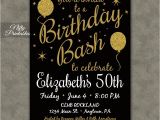 50th Birthday Party Invitations with Photo 50th Birthday Invitation Printable 50 Black Gold Glitter