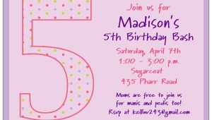 5th Birthday Invitation Wording 5th Birthday Girl Dots Birthday Invitations Paperstyle