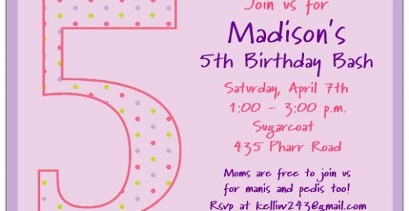 5th Birthday Invitation Wording 5th Birthday Girl Dots Birthday Invitations Paperstyle