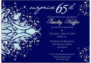 65th Birthday Invitation Verses andromeda Navy Surprise 65th Birthday Invitations Paperstyle