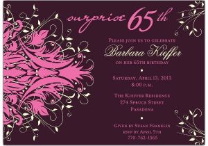 65th Birthday Party Invitation Wording andromeda Pink Surprise 65th Birthday Invitations Paperstyle
