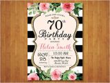 70th Birthday Brunch Invitations 70th Birthday Invitation for Women Pink Watercolor Floral