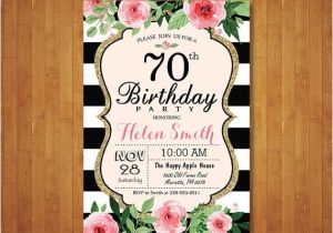 70th Birthday Brunch Invitations 70th Birthday Invitation for Women Pink Watercolor Floral