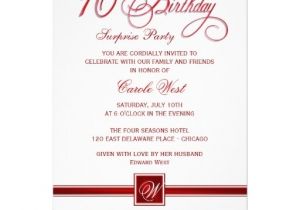70th Birthday Invitation Wordings 70th Birthday Surprise Party Invitations Red