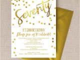 70th Birthday Invitations for Her Gold Calligraphy Confetti 70th Birthday Party Invitation