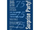 75th Surprise Birthday Invitations Surprise Modern 75th Birthday Navy Blue and White 5×7