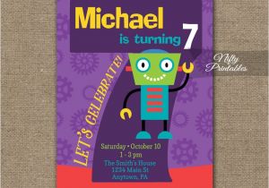 7th Birthday Invitation Card Printable 7th Birthday Invitation Boys Robot Invitation Nifty
