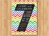 7th Birthday Invitation Card Printable Rainbow 7th Birthday Invitation Colorful Chevron Birthday