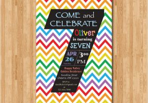 7th Birthday Invitation Card Printable Rainbow 7th Birthday Invitation Colorful Chevron Birthday