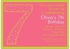 7th Birthday Invitation Message 7th Birthday Girl Dots Invitations
