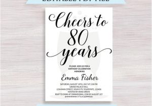 80 Years Birthday Invitation Template Editable 80th Birthday Invitation Template Cheers to 80 Etsy