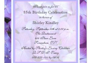 85th Birthday Invitations 85th Birthday Party Invitation Purple Hydrangeas