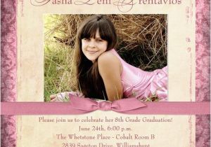 8th Grade Graduation Invitation Wording Damask 8th Grade Graduation Card Photo Pink Ceremony