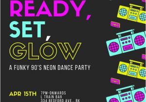 90s Party Invitation Template Glow 90 S Neon Dance Party Invitation Templates by Canva