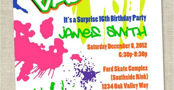 90s theme Party Invitations Graffiti Birthday Invitations Neon Party Invitation