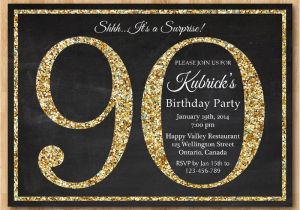 90th Birthday Party Invitations with Photo 90th Birthday Invitation Gold Glitter Birthday Party Invite